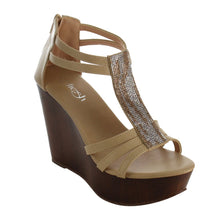 Refresh IE24 Women's T-strap Back Zipper Platform Wedge Sandal