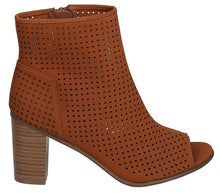 Breckelle's Women's Perforated Stacked Chunky Heel Peep Toe Bootie