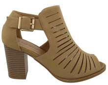 Top Moda Women's Side Cutout Stacked Chunky Heel Peep Toe Bootie