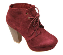Bella Marie Goldie-21 Women's almond toe platform lace up chunky heel ankle high suede booties