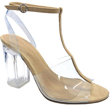 Wild Diva Women's T-Strap Clear Lucite Chunky Heeled Sandal
