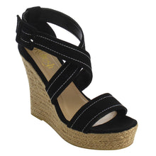 Refresh IE53 Women Stitched Criss Cross Strap Espadrille Platform Wedge Sandals