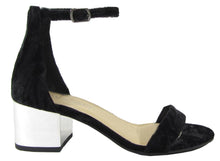 City Classified Women's Strappy Crushed Velvet Metallic Block Heeled Sandal