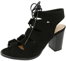 Top Moda Women's Cutout Lace Up Peep Toe Stacked Chunky Heel Sandal