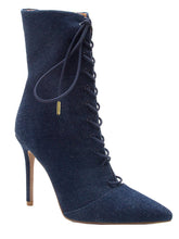 Qupid Women's Mid Calf Lace Up Pointed Toe Stiletto Heel Boot