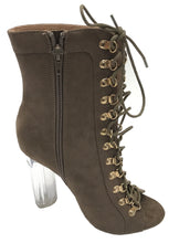 Wild Diva Women's Faux Suede Corset Lucite Block Heel Bootie