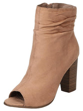 Breckelle's Women's Slouchy Stacked Chunky Heel Peep Toe Bootie