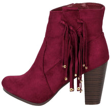 Breckelle's Women's Western Fringe Tassel Bead Chunky Stacked Heel Ankle Bootie