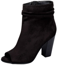 Breckelle's Women's Slouchy Stacked Chunky Heel Peep Toe Bootie