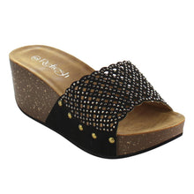 Refresh IE86 Women's Rhinestone Studded Slip On Platform Wedge Sandal
