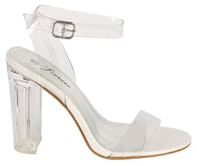 Womens Lucite Clear Cinderella Block Heel Transparent Sandal Slides-Sandals