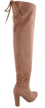 Top Moda Women's Over The Knee Thigh High Adjustable Lace Back Stacked Chunky Heel Boot