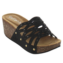 Refresh IF01 Women's Cutout Stud Rhinestone Slide In Wedge Sandal