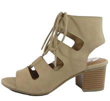 City Classified Women's Cutout Lace Up Stacked Chunky Heel Sandal