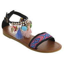 Refresh ID96 Women's Bohemian Chain Tassel Ankle Strap Flat sandals
