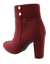 Top Moda Women's Cuffed Button Closed Toe Chunky Stacked Block Heel Ankle Bootie