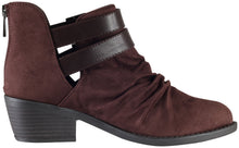 Soda Women's Verity Ruched Cut Out Side Double Buckle Side Stacked Heel Ankle Bootie