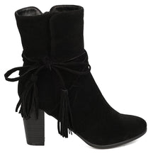 Breckelle's Women's Wrap Around Tassel Western Chunky Stacked Heel Ankle Bootie