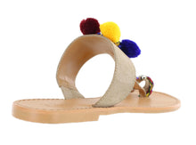 MIA Women's Dulcia Pom Bohemian Colorful Boho Slip On Flip Flop Sandal