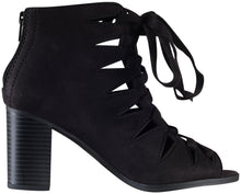 Delicious Women's Hewitt Faux Suede Lace Up Thick Crisscross Lace Stacked Heel Ankle Bootie