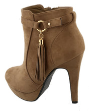 Top Moda Women's Closed Almond Toe Tassel Platform Stiletto Heel Ankle Bootie