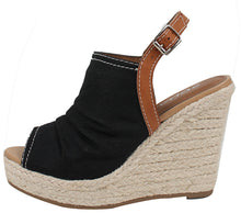 Soda Women's Open Toe Ruched Canvas Espadrille Platform Wedge