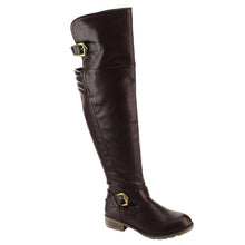 NATURE BREEZE FE58 Women's Buckle Strap Ribbed Over The Knee Riding Boots