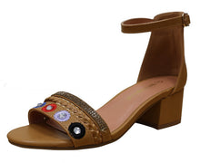 Nature Breeze Women's Beaded Crystal Low Block Heel Open Toe Sandal