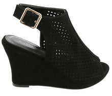 Top Moda Women's Laser Cut Slingback Peep Toe Wedge Bootie Sandal