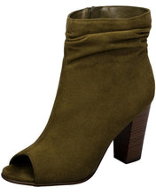 Breckelle's Women's Slouchy Stacked Chunky Heel Peep Toe Bootie