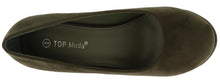 Top Moda Shoes Women's Odell-88 Round Toe Slip On Faux Suede Nubuck Mid Heel Wedge Pumps
