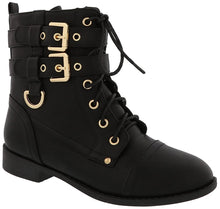 Top Moda Women's Rachel-6 Fashion Combat Lace Up Buckle Boots