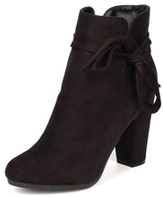 Breckelle's Women's Wrap Around Bow Chunky Stacked Wrapped Heel Ankle Bootie