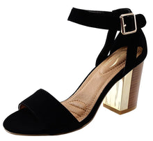 DBDK Women's Color Block Ankle Strappy Metallic Chunky Stacked Block Heel