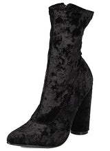 Cape Robbin Women Velvet Mid-Calf Pointy Toe Circular Chunky Heel Boot