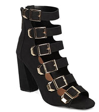 Breckelle's Ali-21 Women Buckled Block Heel Pump - Strappy Chunky Heel Sandals- Caged Peep High Top Pump - By Breckelles Collection
