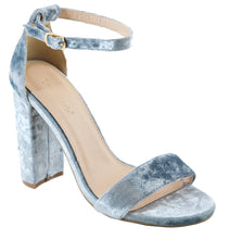 Bella Marie Women's Crushed Velvet Ankle Strappy Open Toe Block Heel Sandal