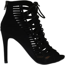 Paprika by Soda Women's Tinley Caged Lace Up Stiletto Open Toe Boot