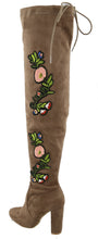 Top Moda Women's Embroidered Chunky Stacked Block Heel Over the Knee Boot