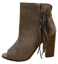 Breckelle's Women's Tassel Fringe Peep Toe Stacked Chunky Heel Bootie