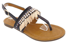 Top Moda Nakoman-1 Women's Bead and Feather Embellished Flat Thong Sandals