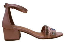 Nature Breeze Women's Beaded Crystal Low Block Heel Open Toe Sandal