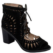Breckelle's Women's Lasercut Stacked Chunky Heel Peep Toe Sandal