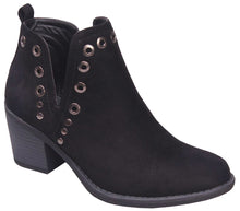 Betani Women's Side Cut Out Metallic Studded Chunky Stacked Heel Ankle Bootie