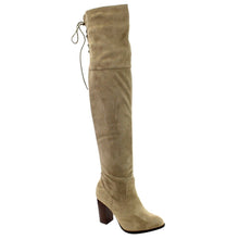 Qupid Zinc-01 Women's Lace Up Back Stretchy Over The Knee Stacked Chunky Boots