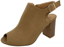 Top Moda Women's Cutout Buckle Peep Toe Chunky Stacked Heel Ankle Bootie