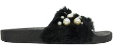 Betani Women's Embellished Faux Fur Pearl Slipper Slide Sandal