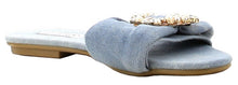 Cape Robbin Sadie-3 Satin Rhinestone Brooch Open Toe Slide Slip On Flip Flop Flat Sandal Black