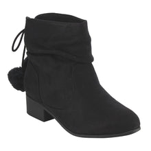 Soda FF26 Women's Slouchy Pom Pom Back Lace Up Block Heel Ankle Booties