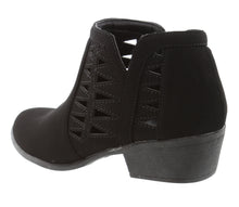 Top Moda Women's Western Geometric Cut Out Chunky Stacked Low Heel Ankle Bootie